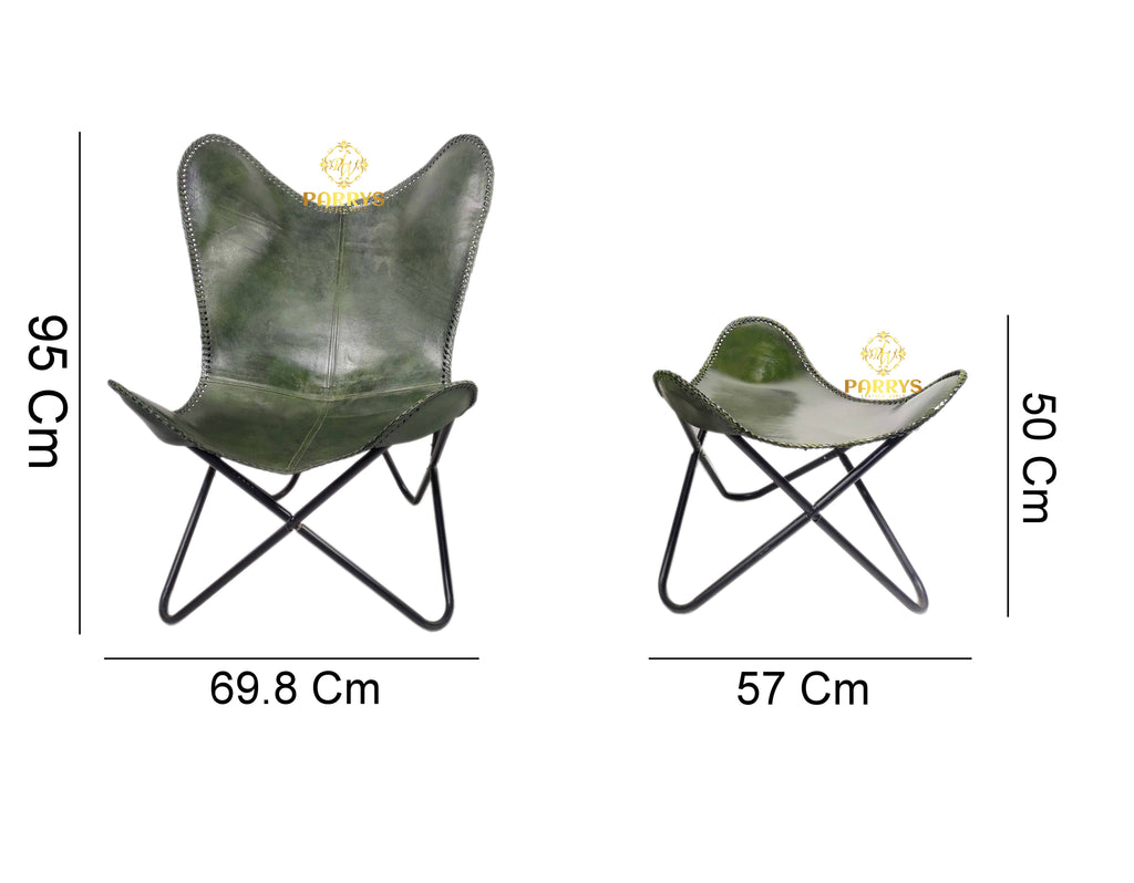 Green Butterfly Leather Chair & Stool Set