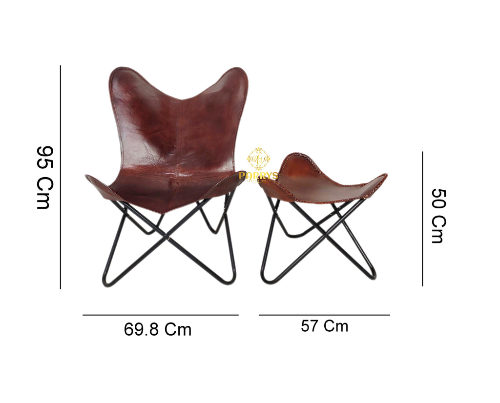 Vintage Chocolate Brown Leather Butterfly Chair with Ottoman