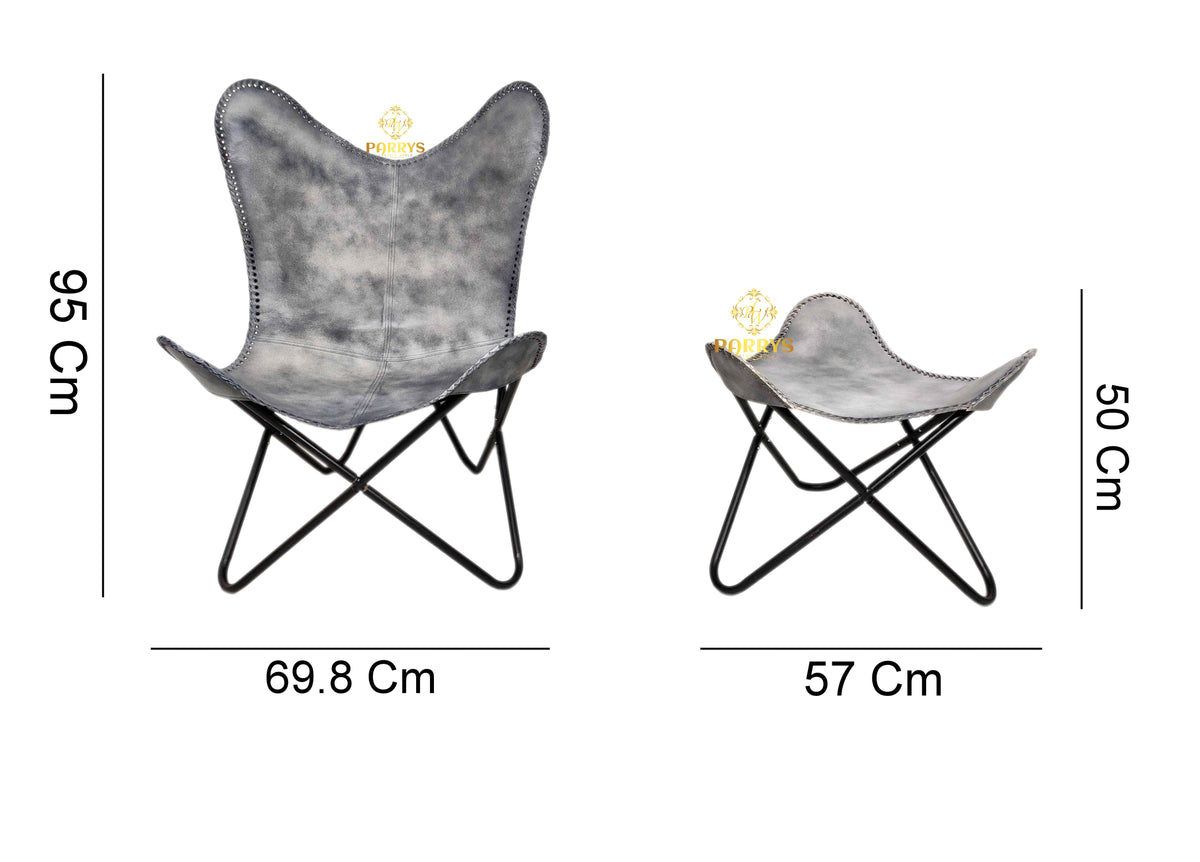 Grey Butterfly Chair and Stool Set