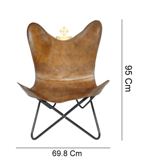 Caramel Cognac Leather Butterfly Chair