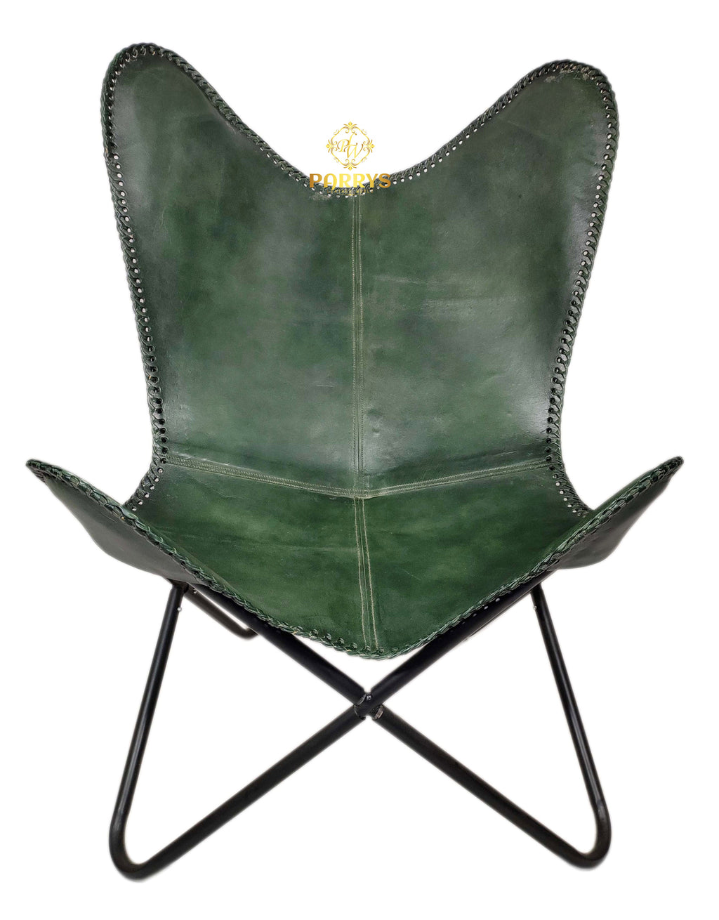 Green Butterfly Leather Chair & Stool Set
