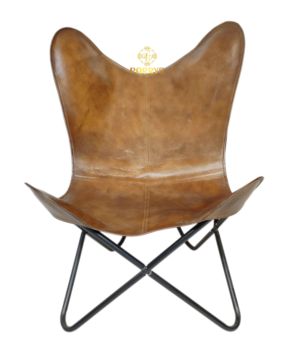 Caramel Cognac Leather Butterfly Chair