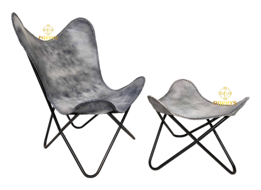 Grey Butterfly Chair and Stool Set