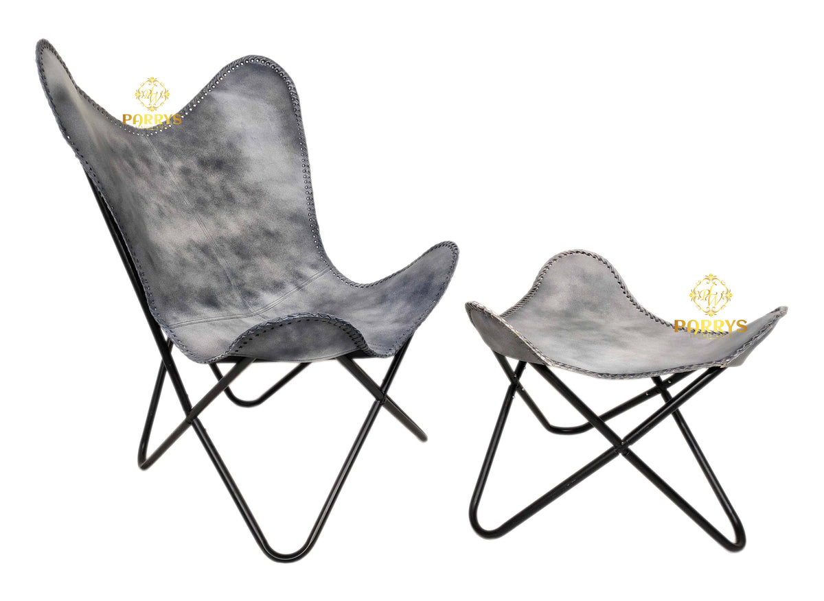 Grey Butterfly Chair and Stool Set