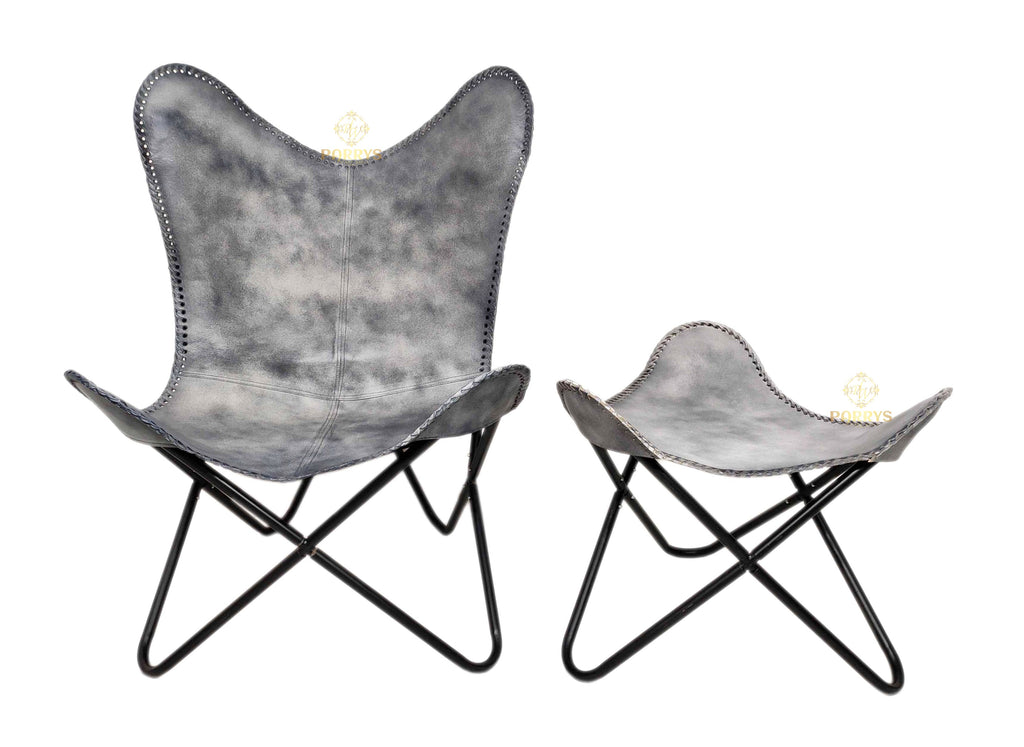 Grey Butterfly Chair and Stool Set