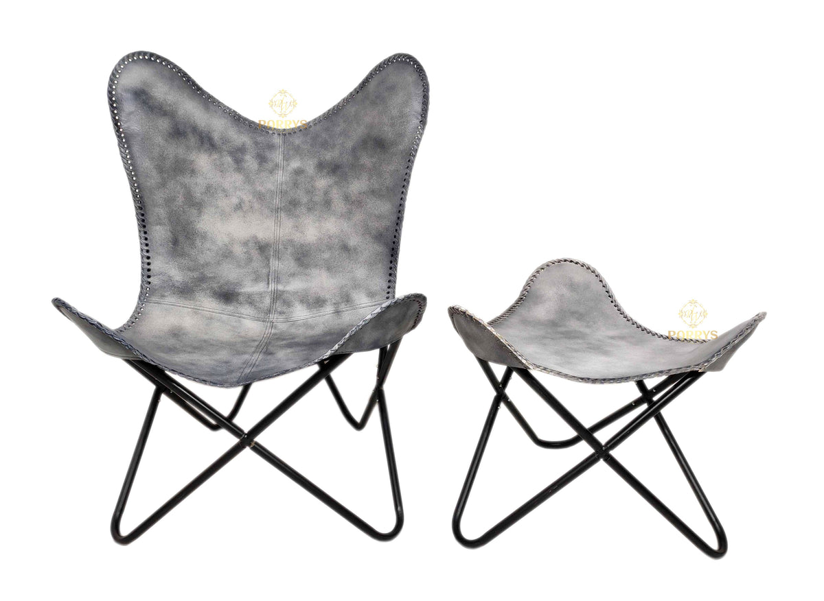 Grey Butterfly Chair and Stool Set