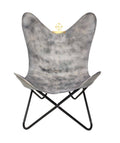 Vintage Grey Leather Butterfly Chair with Ottoman