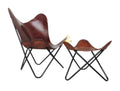 Vintage Chocolate Brown Leather Butterfly Chair with Ottoman