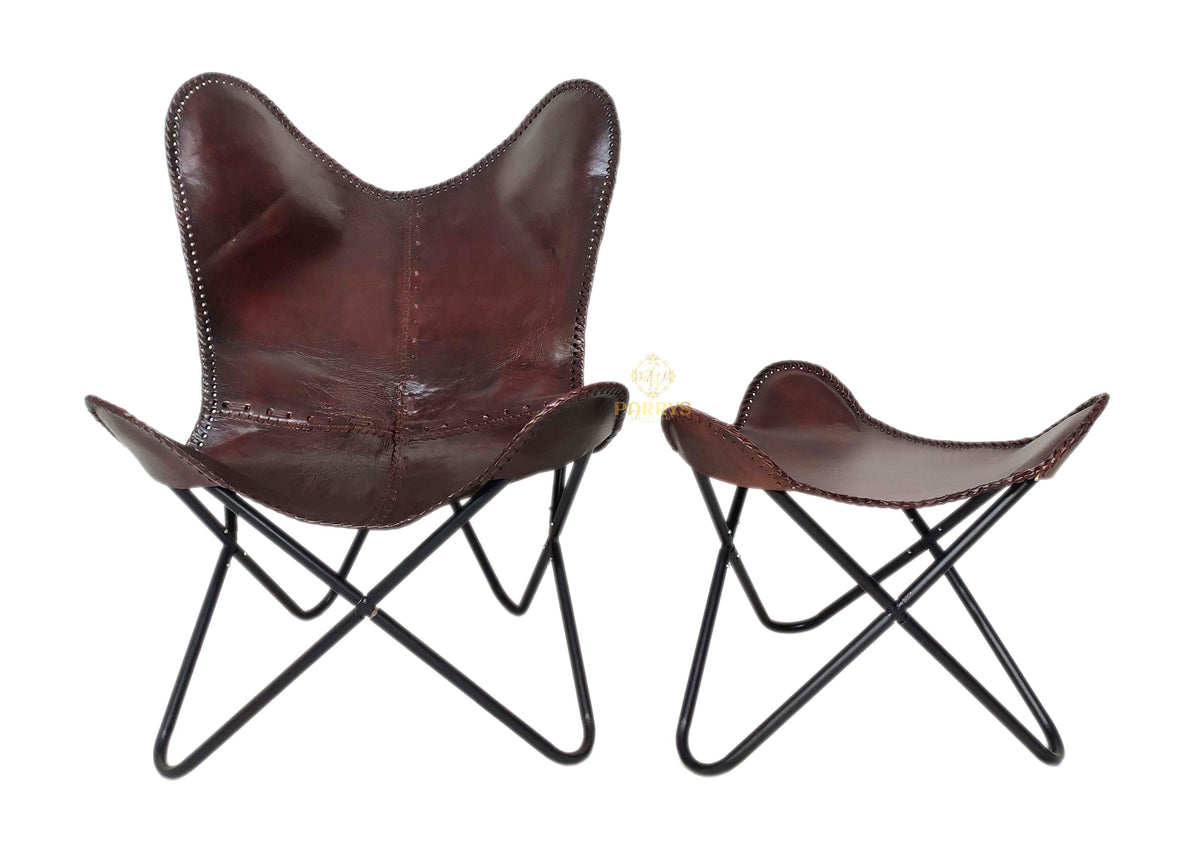 Dark Brown Butterfly Chair with Ottoman