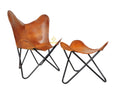 Vintage Tan Leather Butterfly Chair with Ottoman