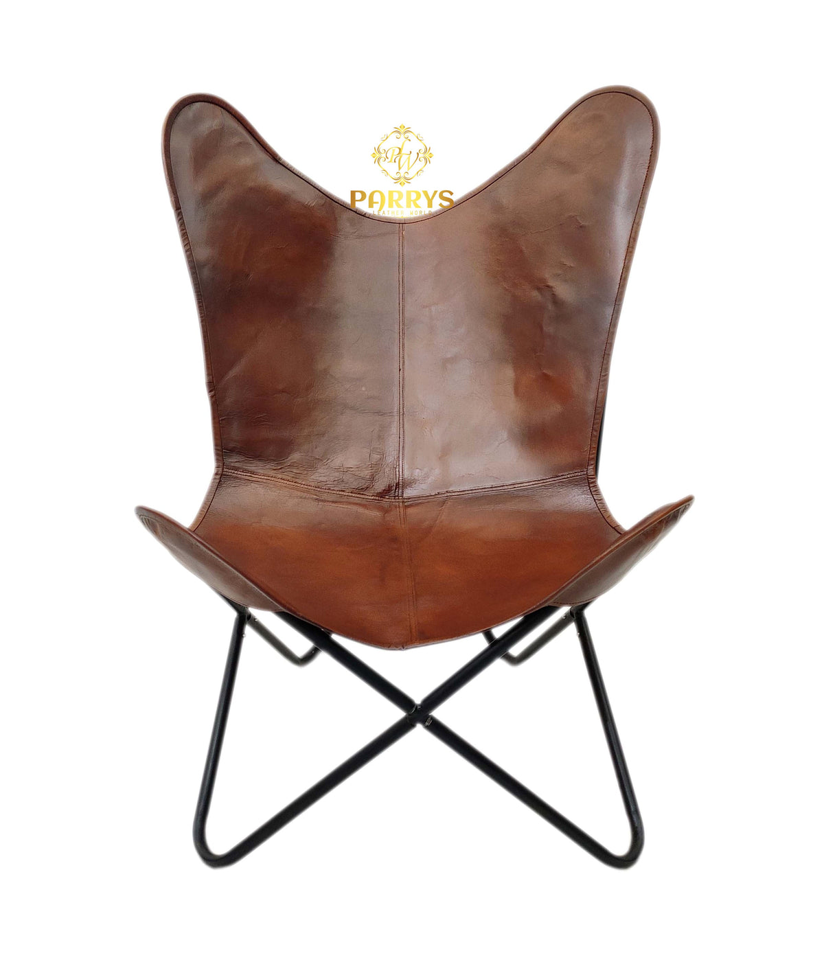 Vintage Chocolate Brown Leather Butterfly Chair with Ottoman