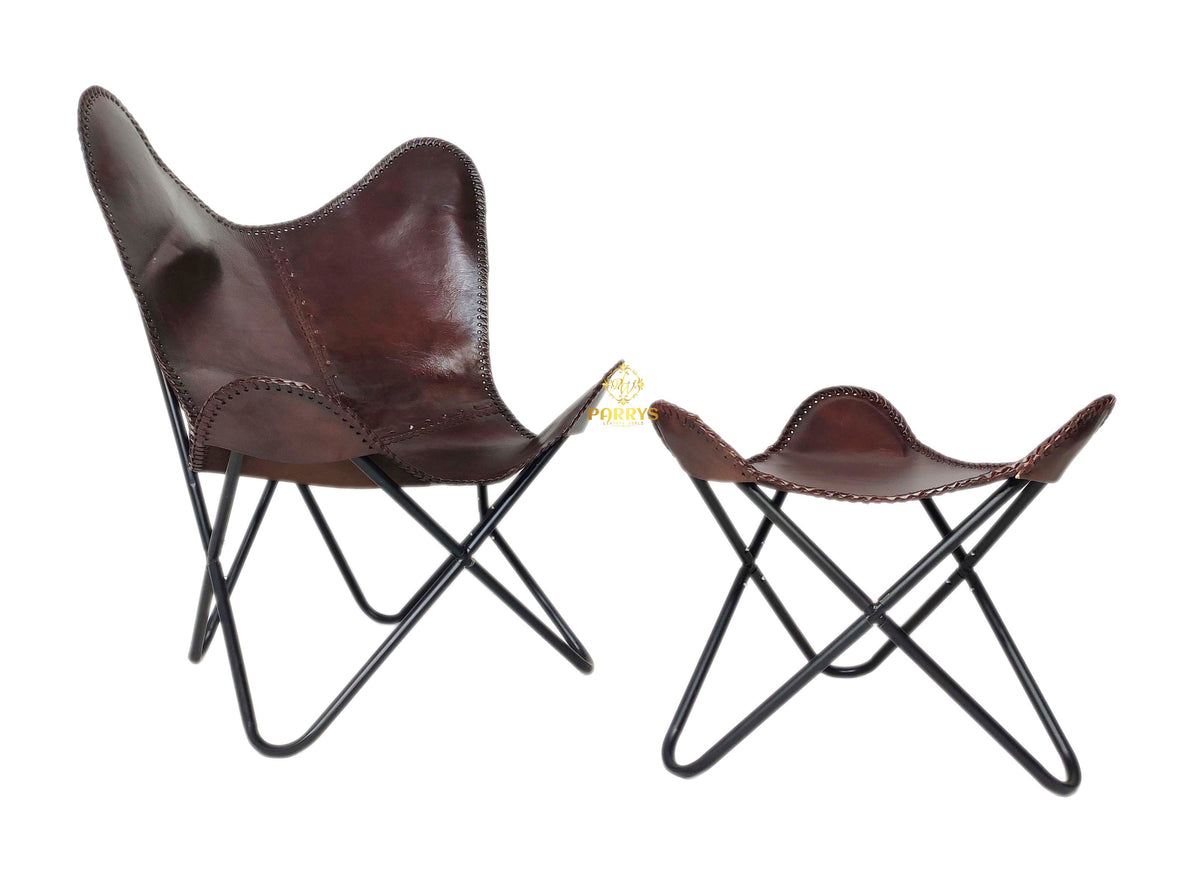Dark Brown Butterfly Chair with Ottoman
