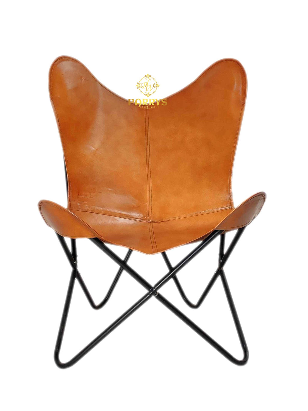 Classic Rustic Brown Leather Butterfly Chair with Ottoman