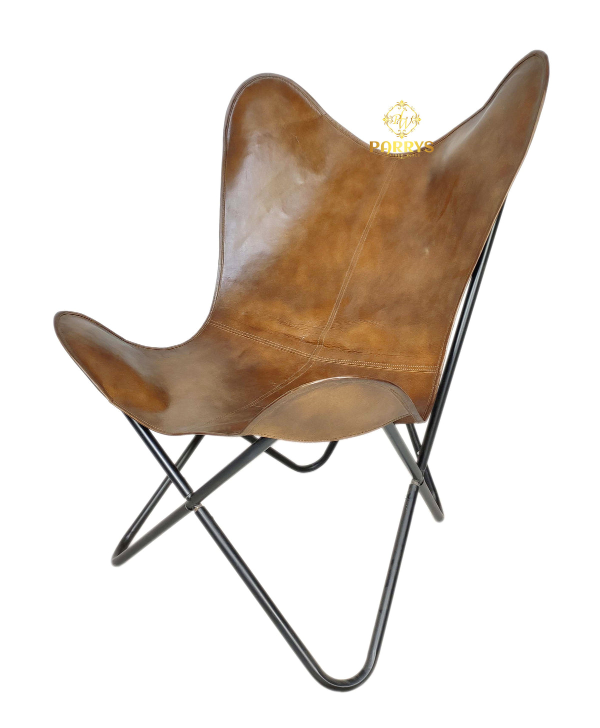 Caramel Cognac Leather Butterfly Chair