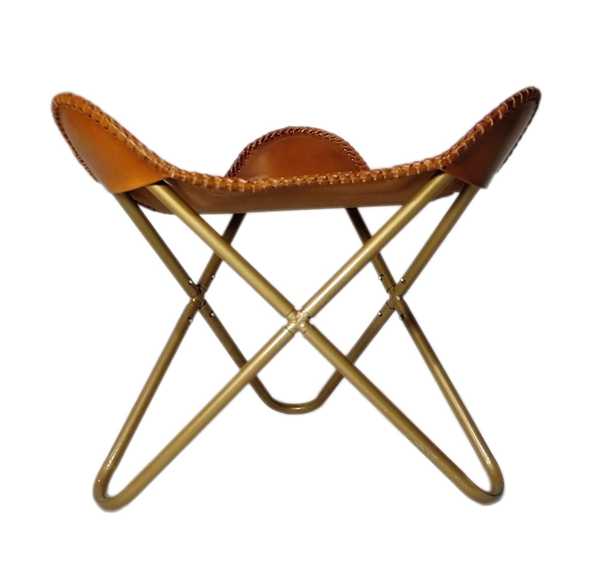 Vintage Brown Leather foot stool with Brass Frame