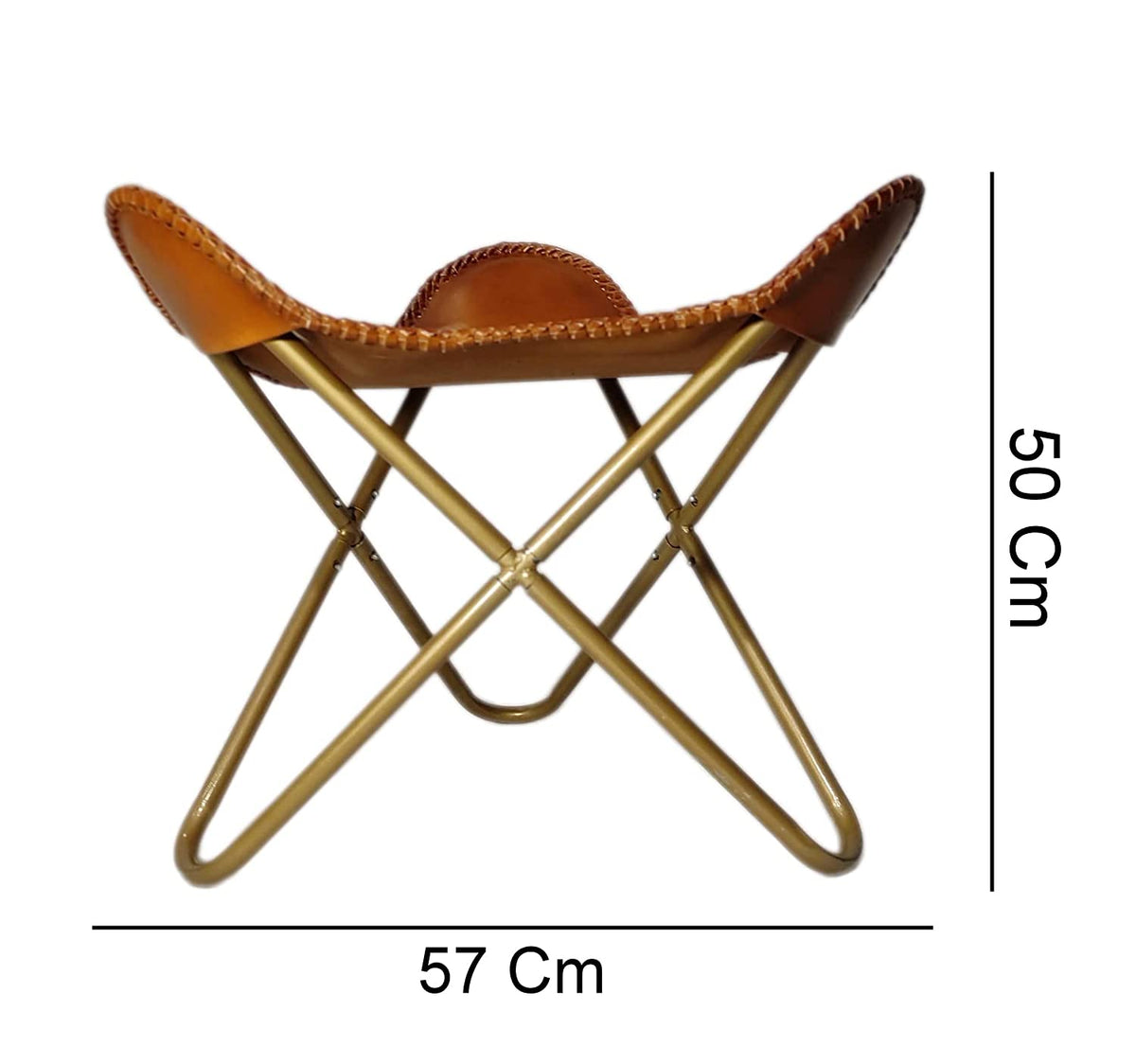 Vintage Brown Leather foot stool with Brass Frame