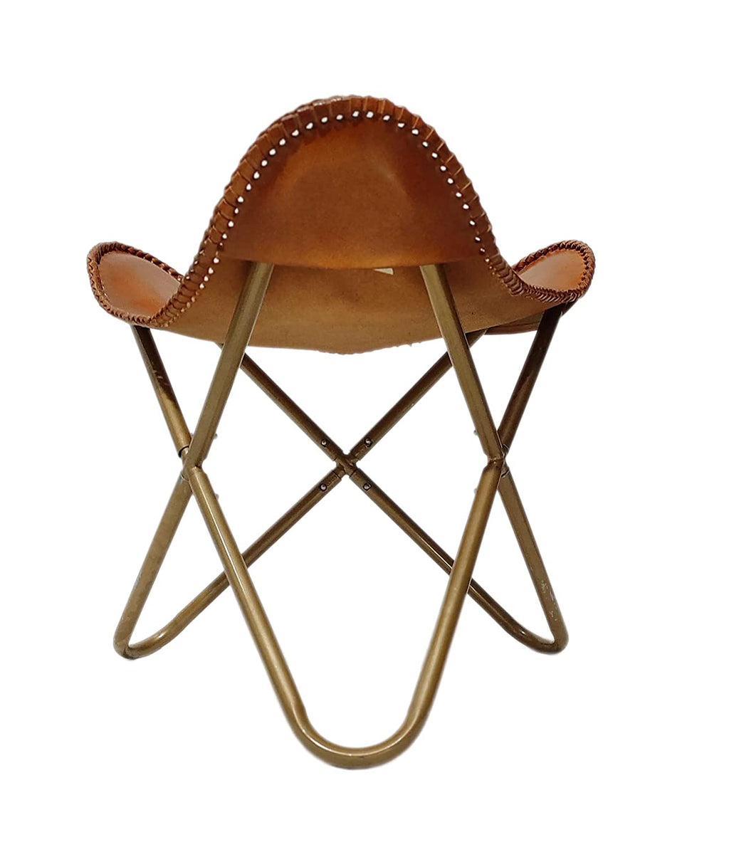 Vintage Brown Leather foot stool with Brass Frame