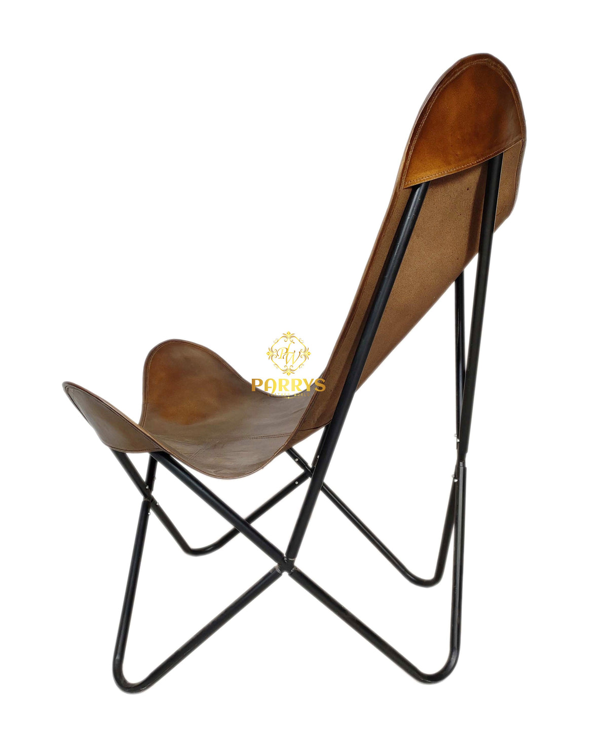 Caramel Cognac Leather Butterfly Chair