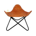 Classic Rustic Brown Leather Butterfly Chair with Ottoman