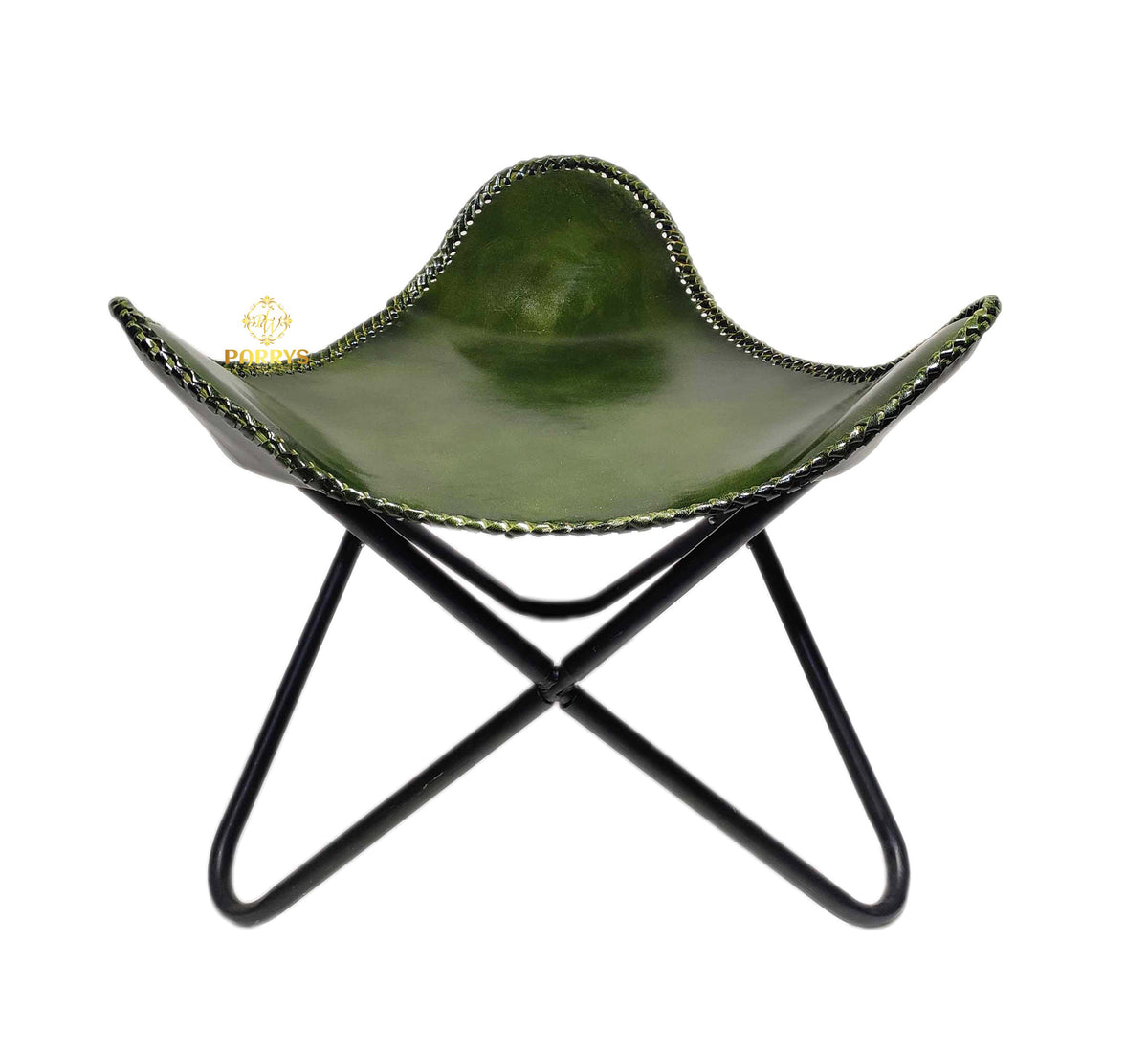 Green Butterfly Leather Chair & Stool Set