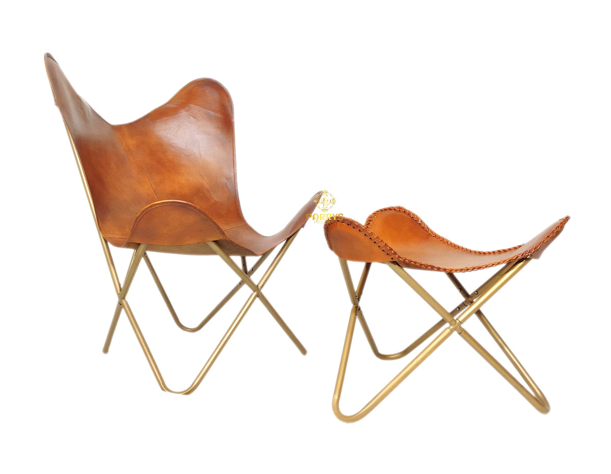 Honey Tan Leather Chair & Ottoman