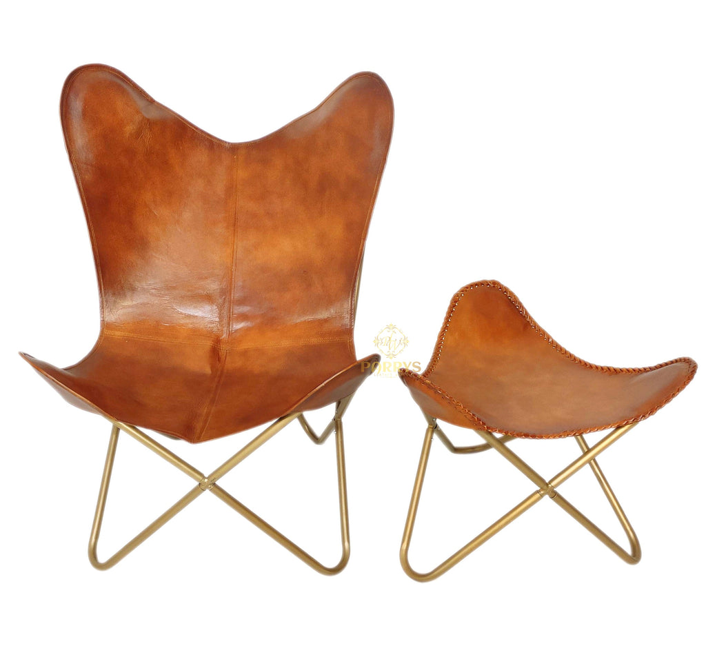 Honey Tan Leather Chair & Ottoman