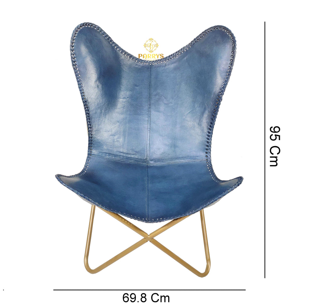 Ocean Blue Leather Butterfly Chair