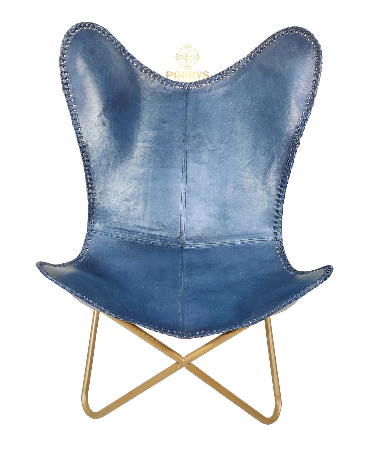 Ocean Blue Leather Butterfly Chair
