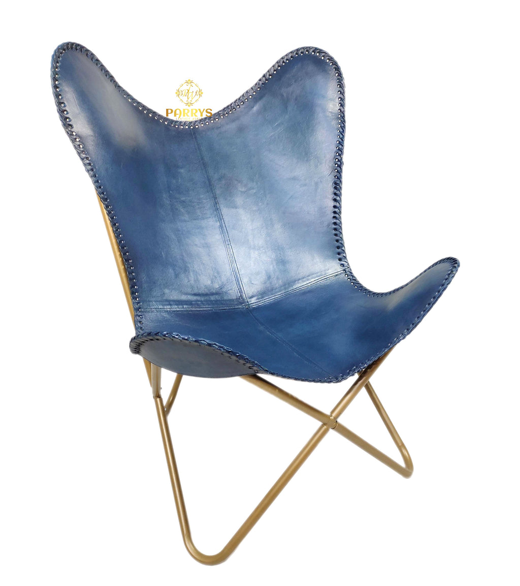 Ocean Blue Leather Butterfly Chair