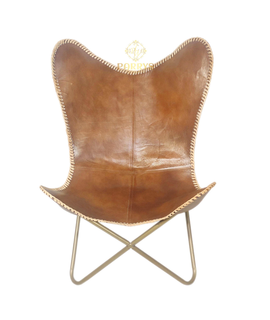 Whiskey Brown Leather Butterfly Chair