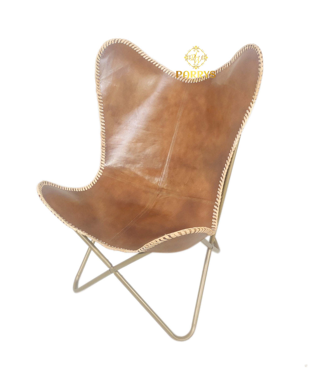 Whiskey Brown Leather Butterfly Chair
