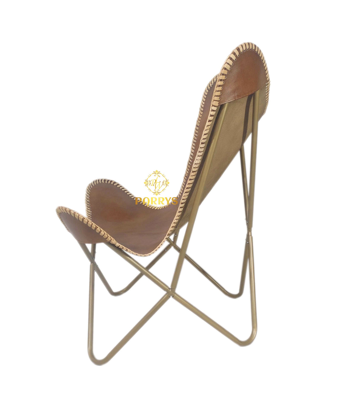 Whiskey Brown Leather Butterfly Chair