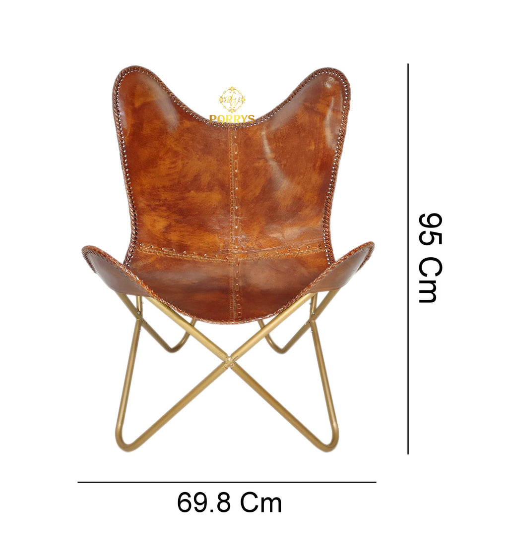Warm Amber Leather Butterfly Chair