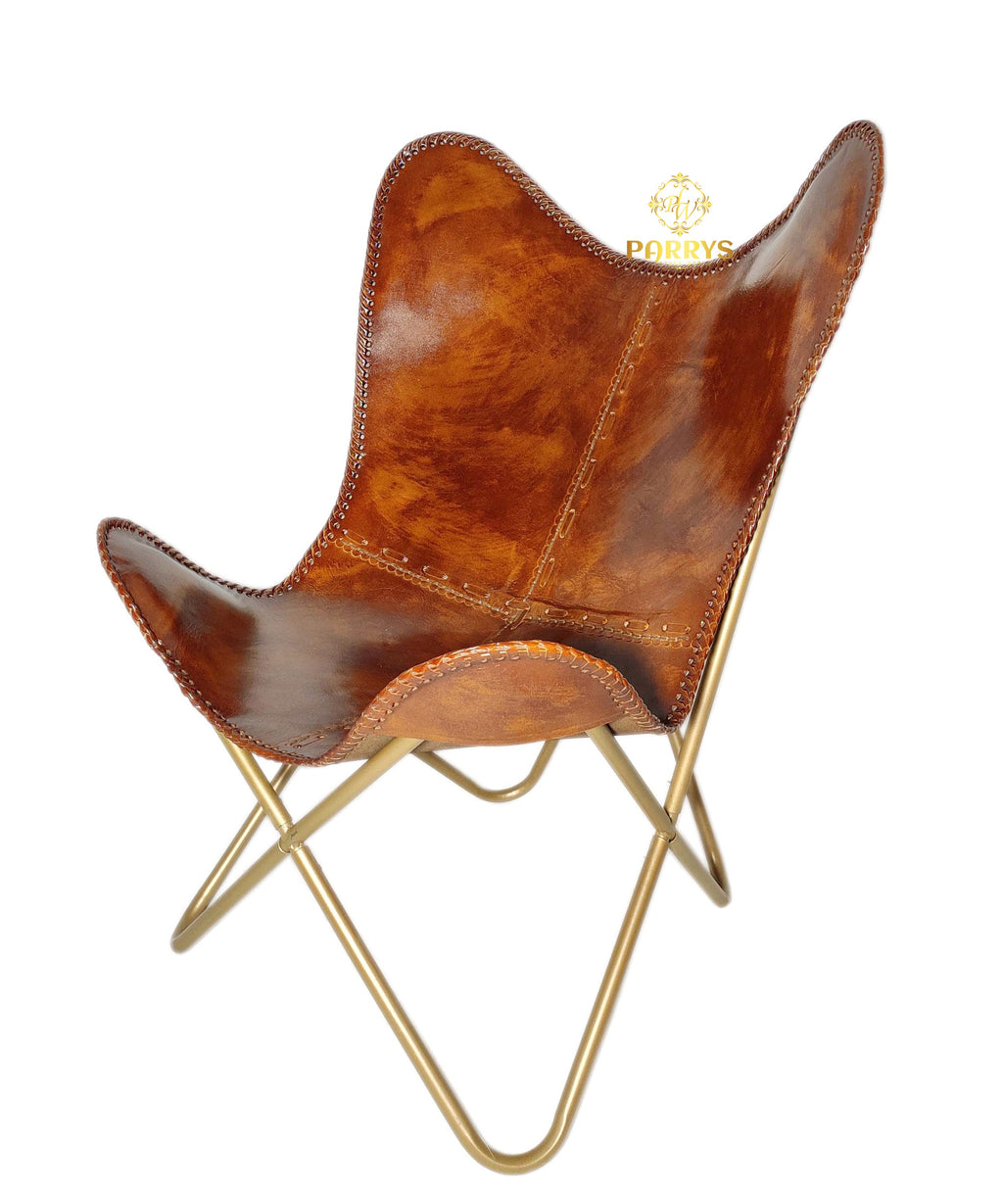 Warm Amber Leather Butterfly Chair
