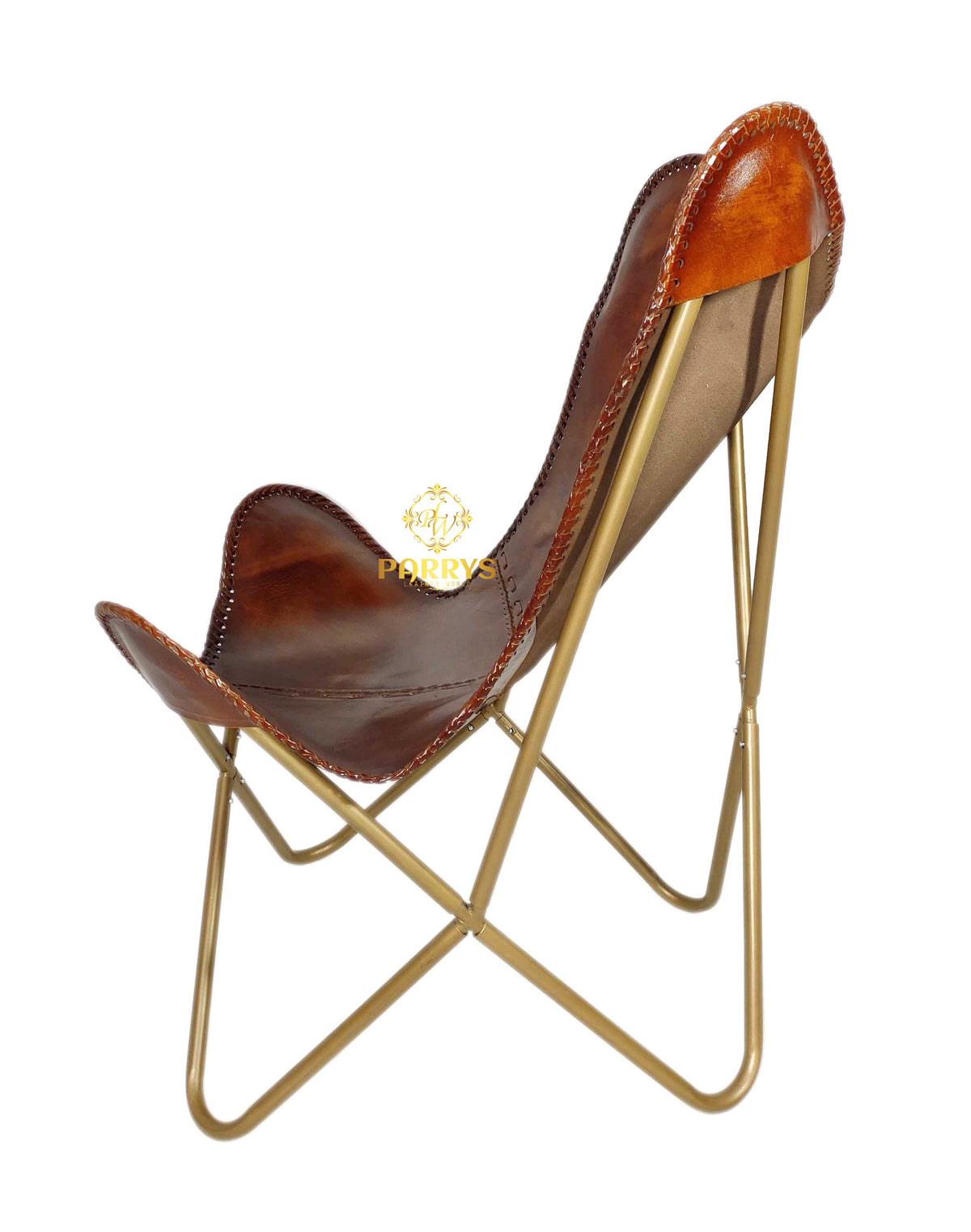 Warm Amber Leather Butterfly Chair