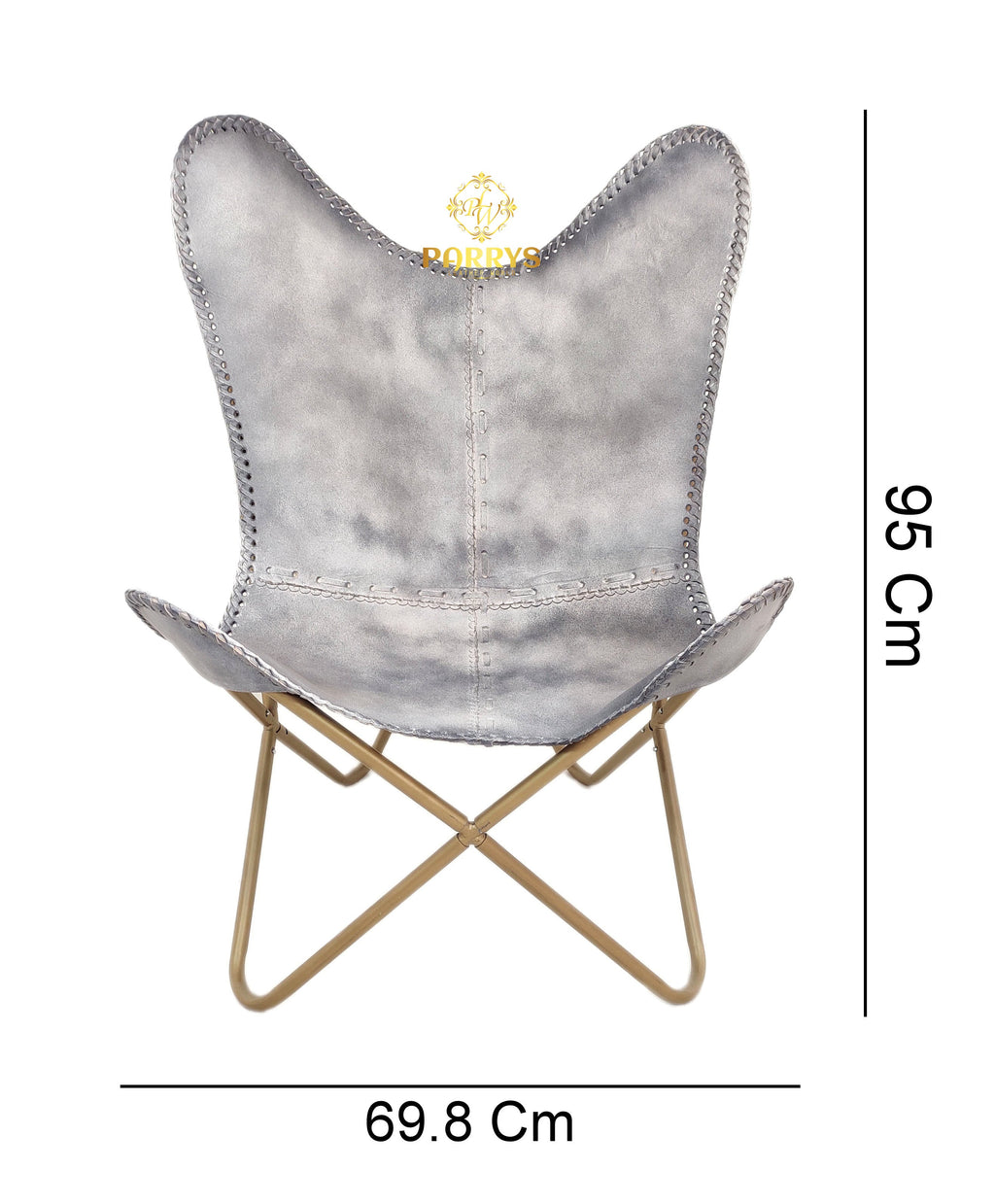 Storm Grey Leather Butterfly Chair