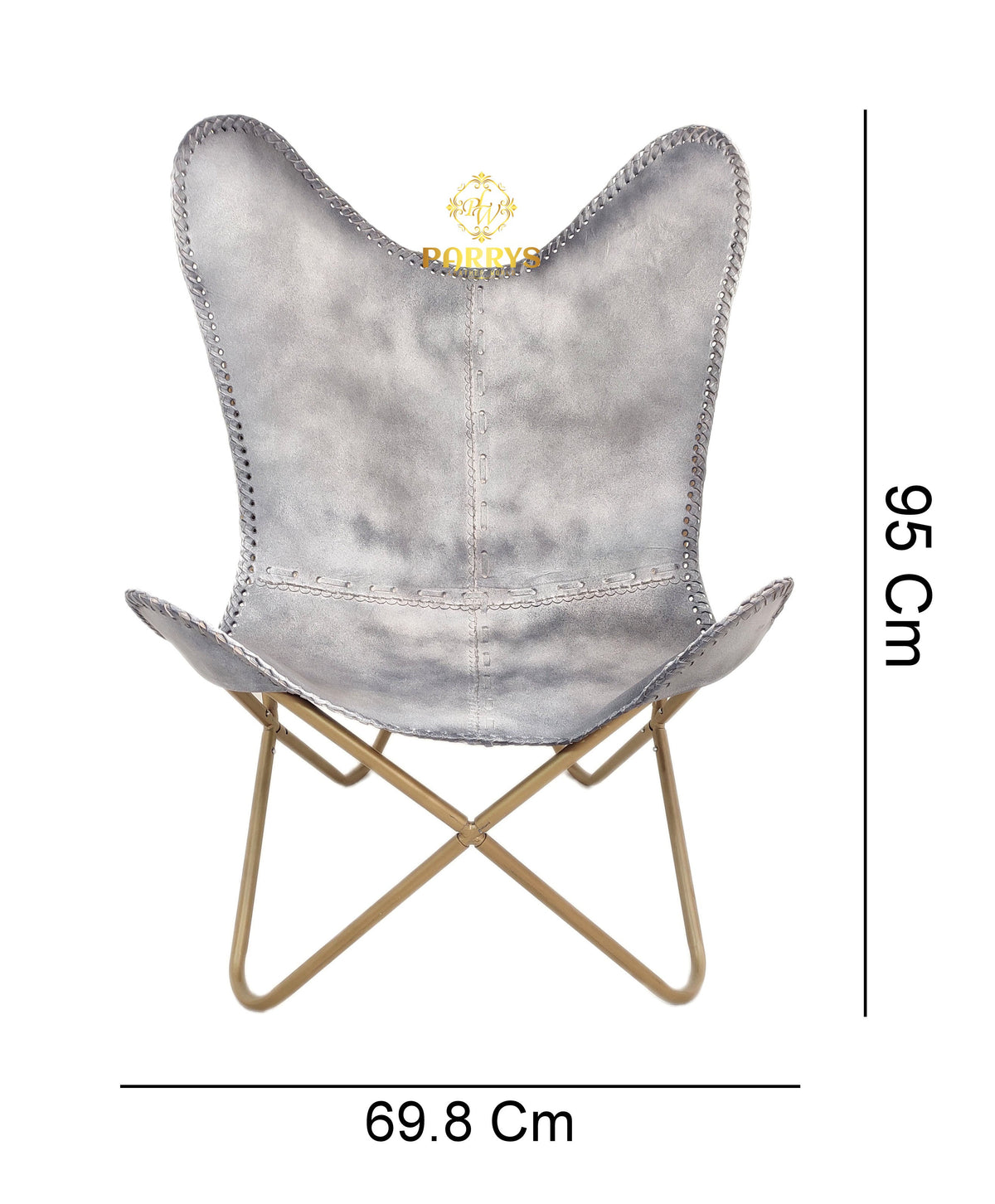 Storm Grey Leather Butterfly Chair