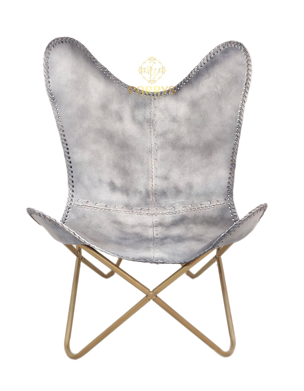 Storm Grey Leather Butterfly Chair