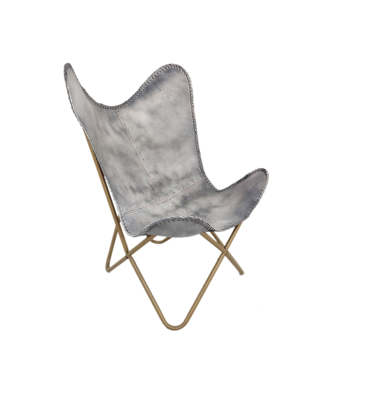 Storm Grey Leather Butterfly Chair