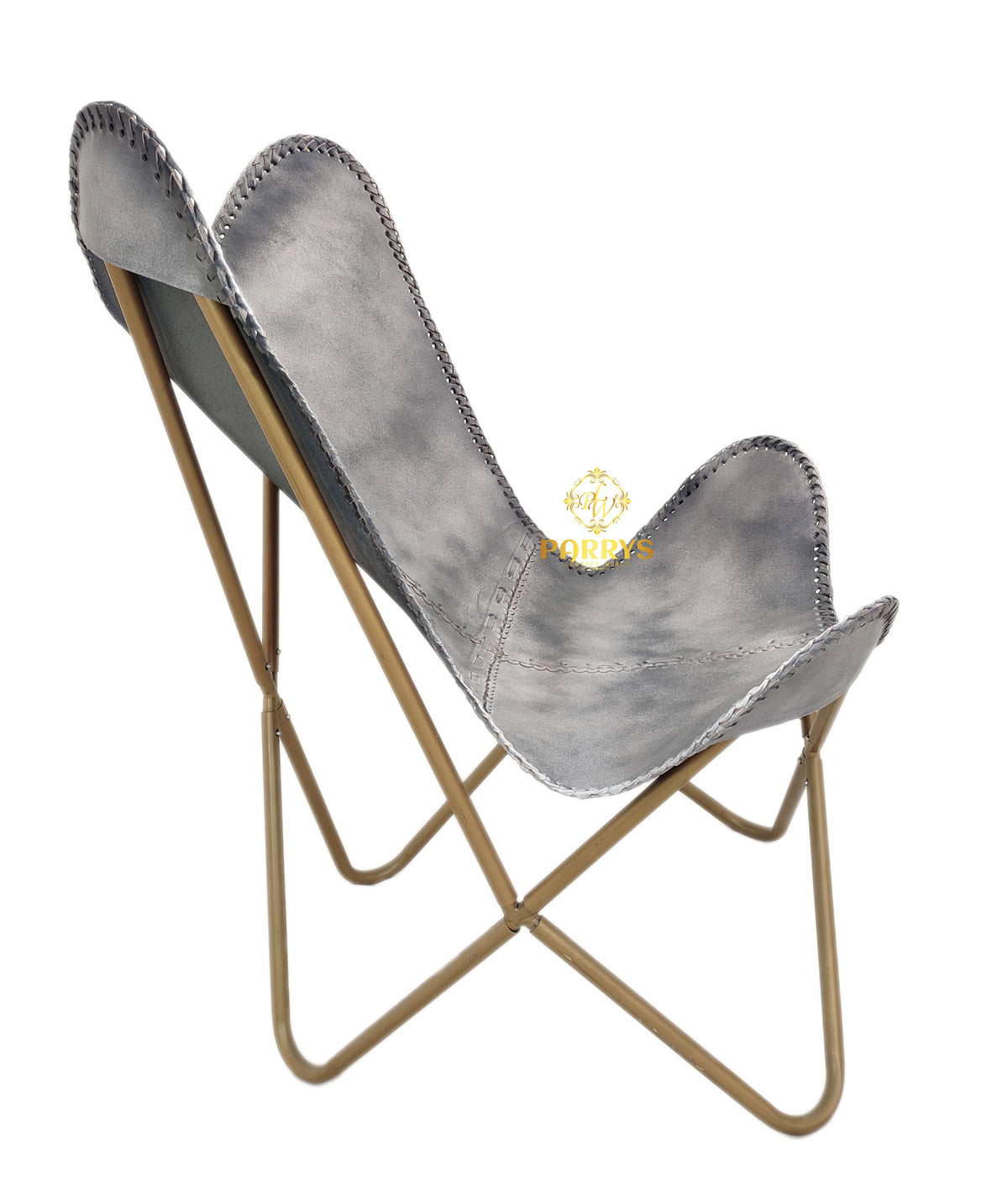Storm Grey Leather Butterfly Chair