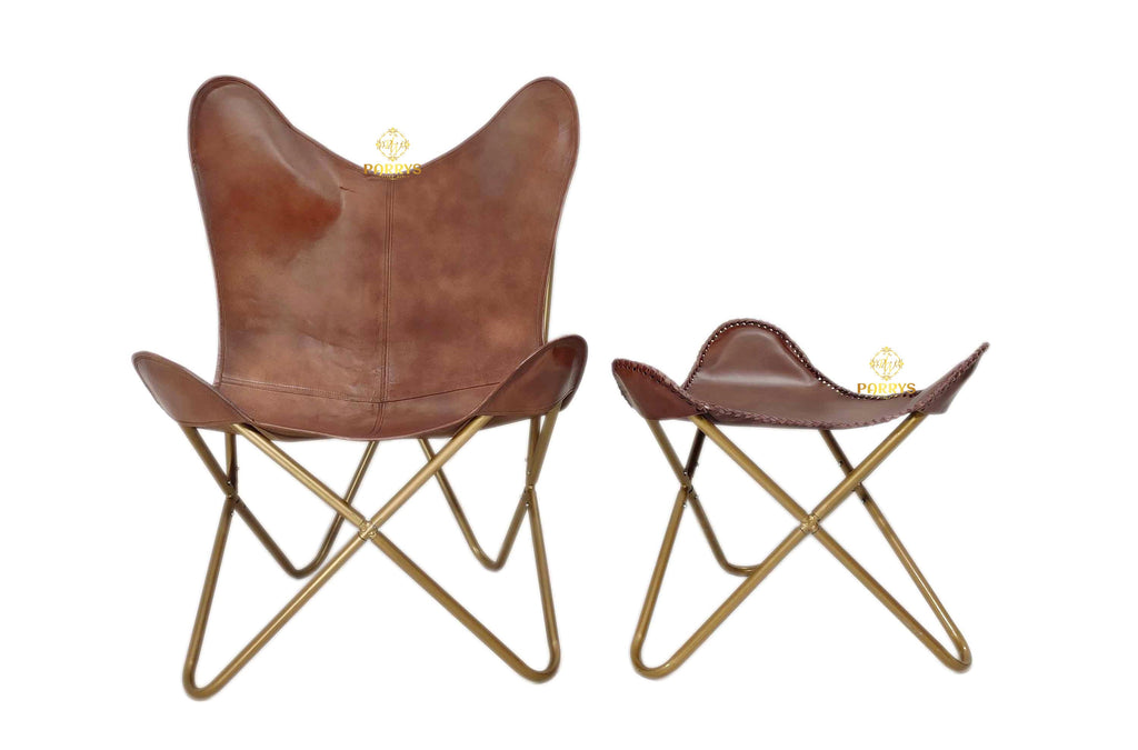 Chestnut Brown Leather Chair & Ottoman