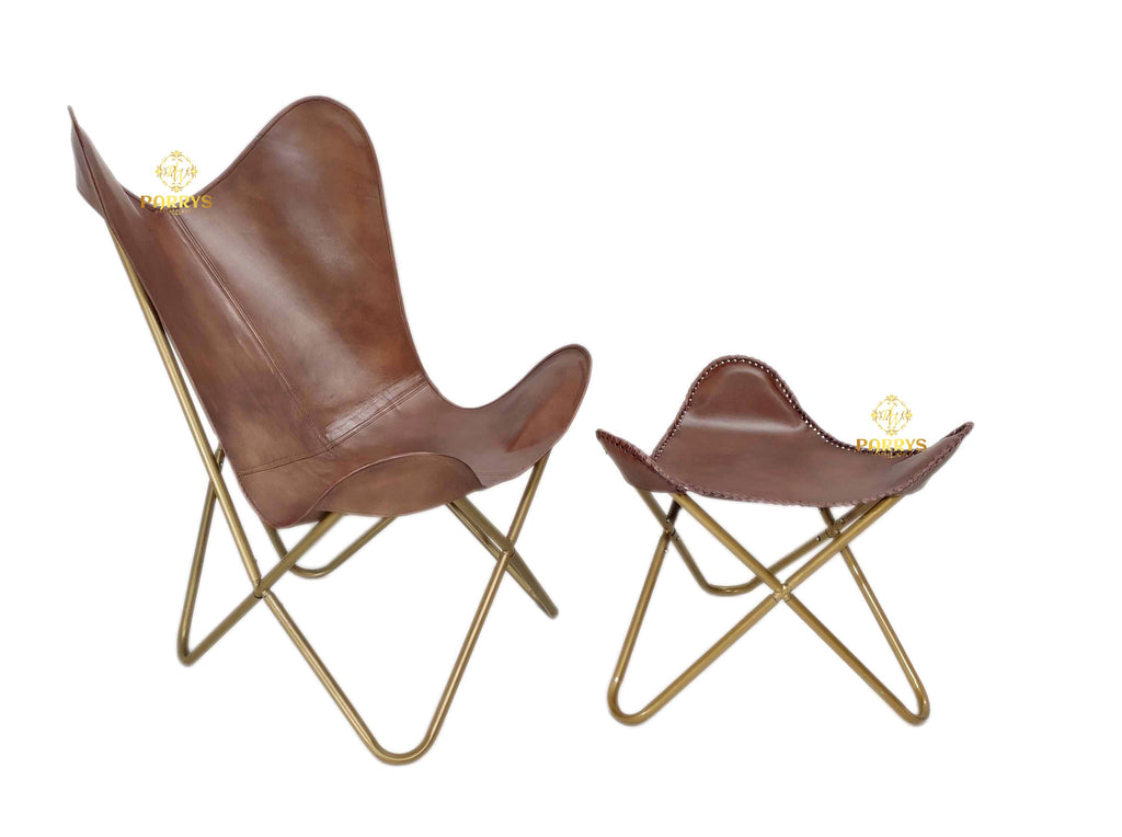 Chestnut Brown Leather Chair & Ottoman