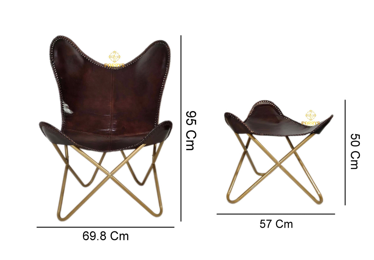 Deep Walnut Leather Chair & Footstool